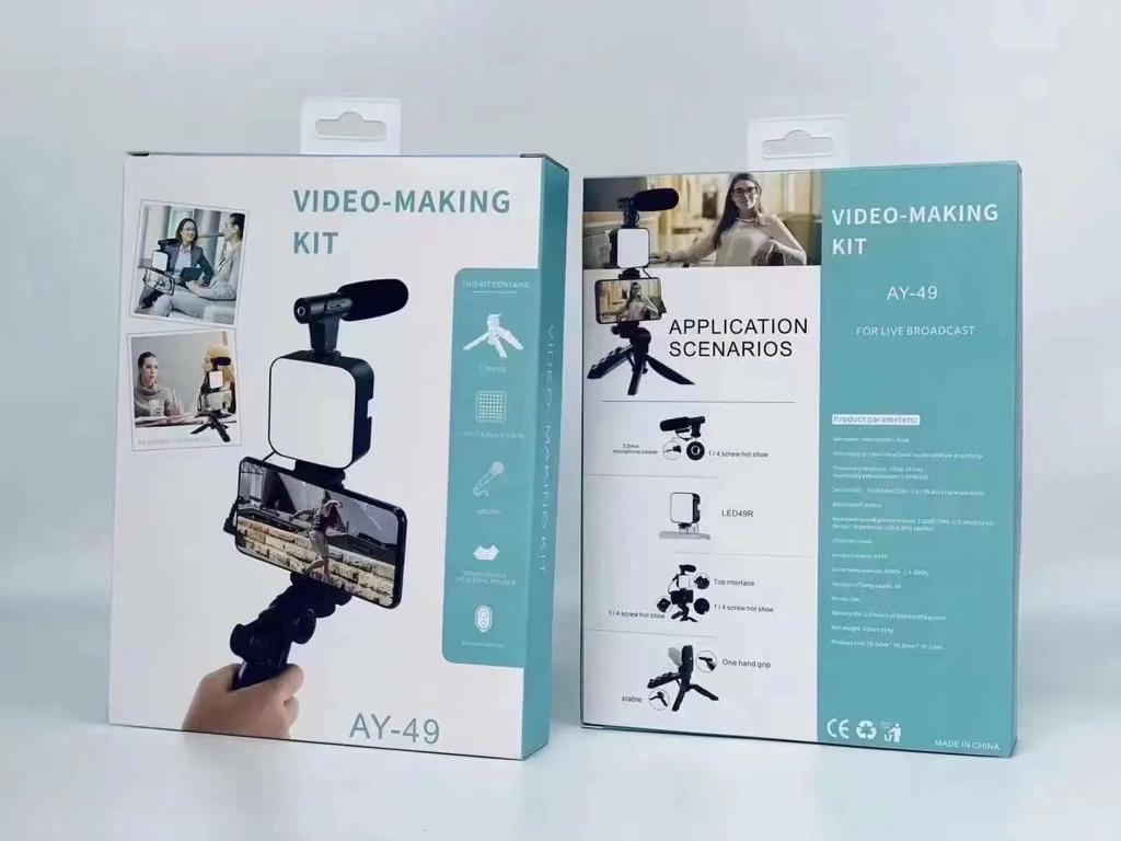 Ay-49 Vlogger Video Making Kits Vlog Microphone Led Fill Light Mini Tripod Mobile Holder with remote Good quality
