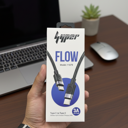Hyper FLOW Type-C to Type-C Fast Charging Cable | Model Y-079 | 3A Nylon Braided | 1 year warranty