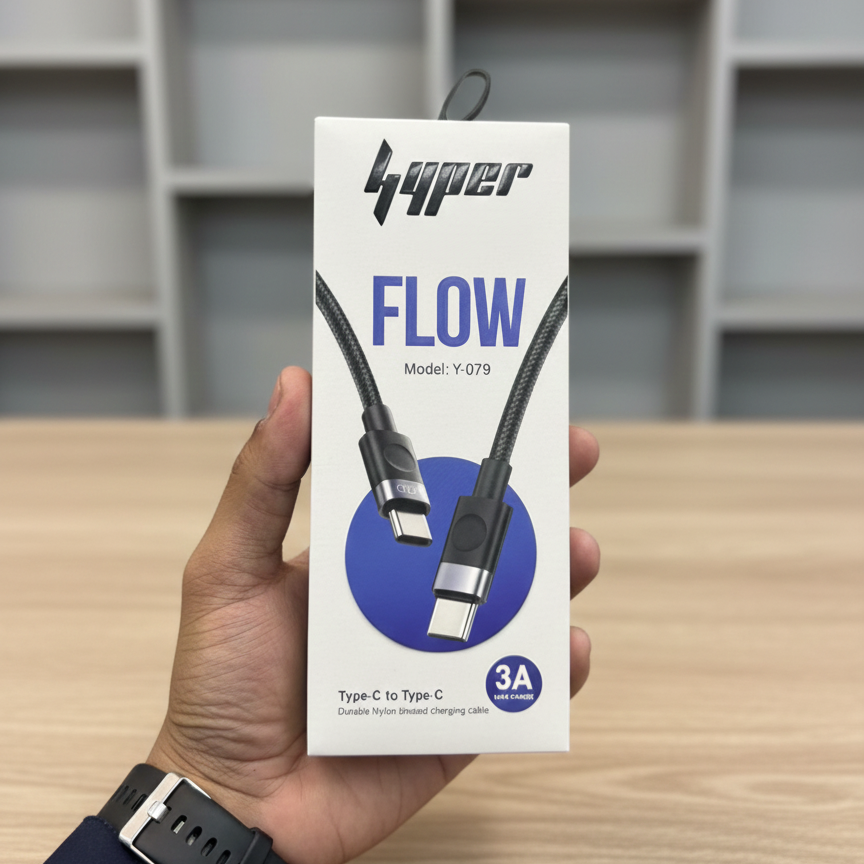 Hyper FLOW Type-C to Type-C Fast Charging Cable | Model Y-079 | 3A Nylon Braided | 1 year warranty